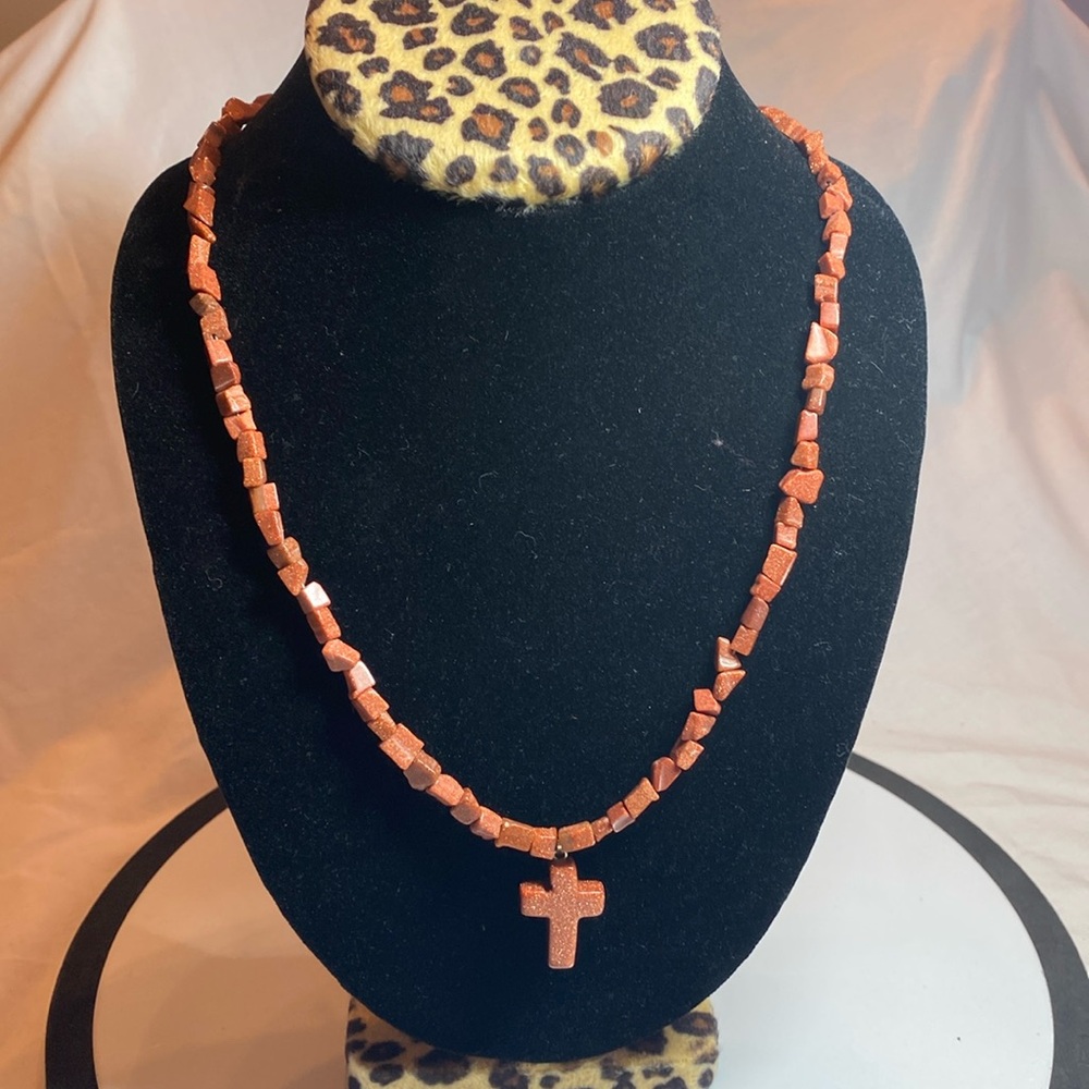 Hand Crafted 22”. Cross Necklace. Toggle clasp.